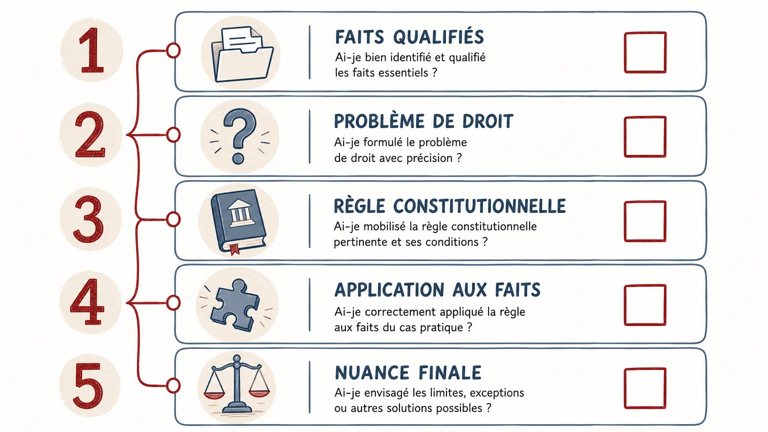 Checklist en cinq étapes pour relire un cas pratique de droit constitutionnel