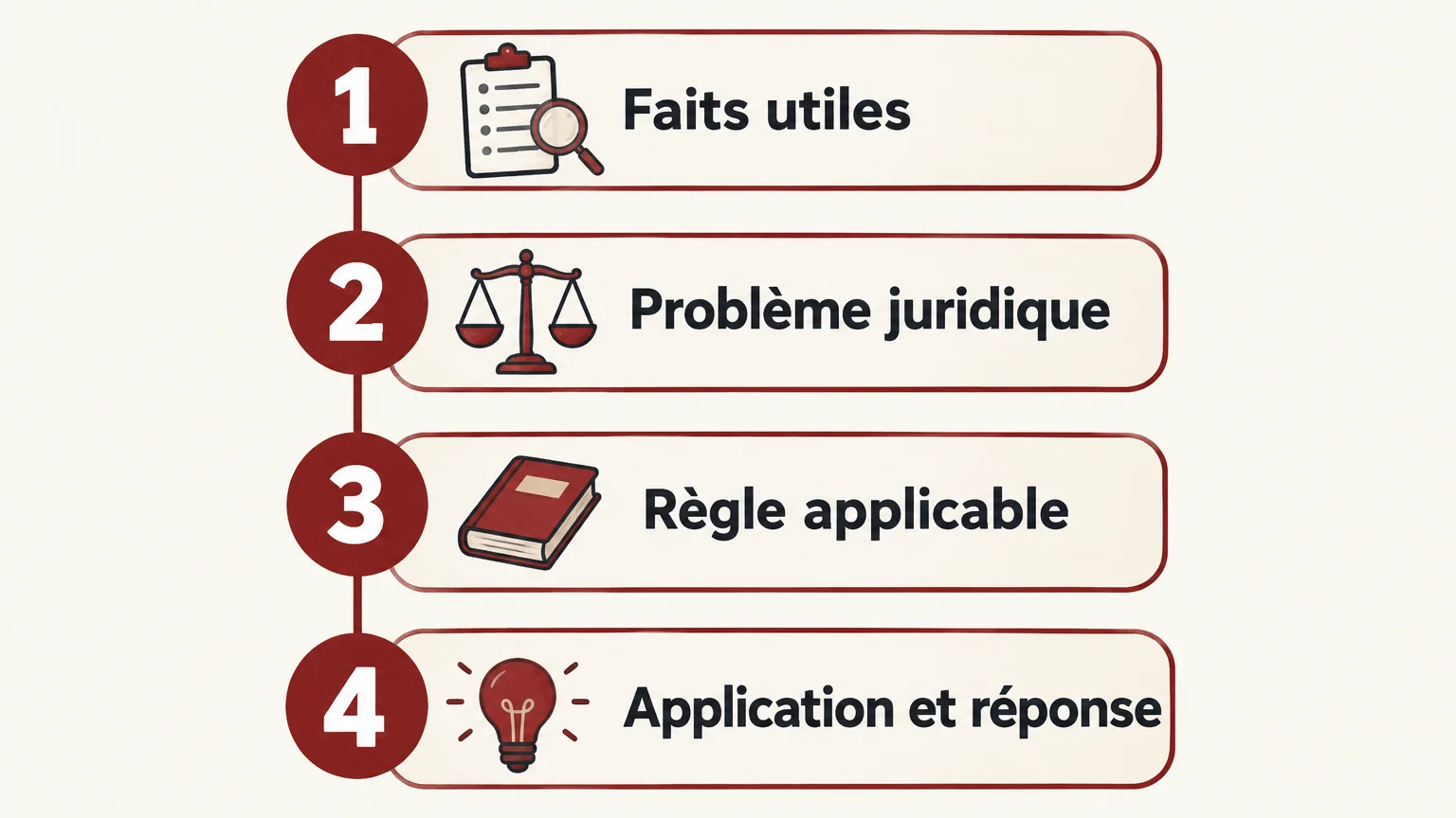 Checklist en quatre étapes pour résoudre un cas pratique en droit
