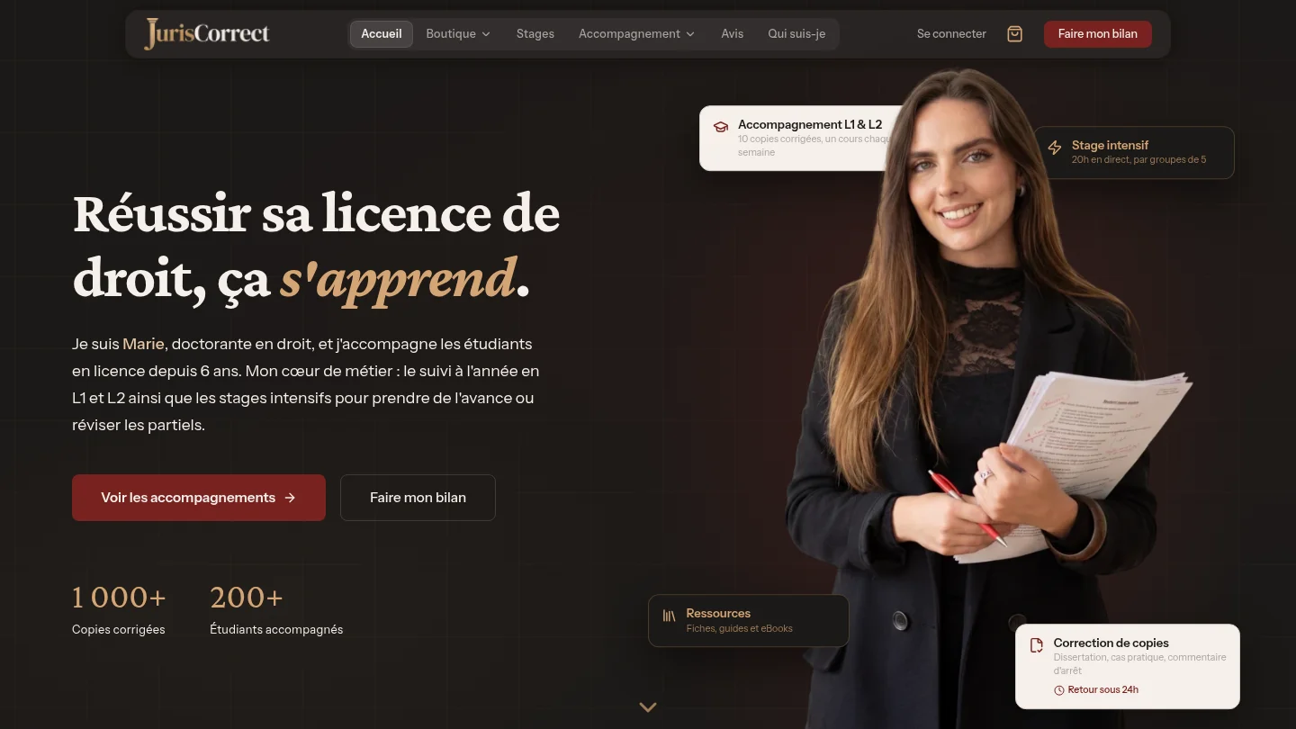 Capture de la page d’accueil de juris-correct.fr